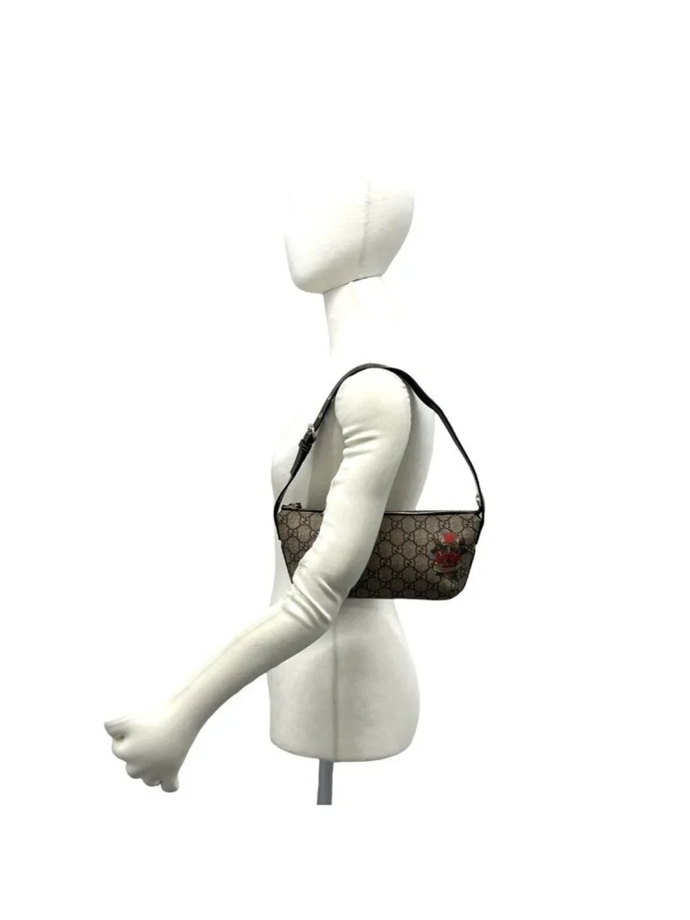 Gucci GG Supreme Pattern Logo Tattoo Heart Leather Handbag Bag Brown